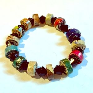 3/$20 Rolled paper and bead elastic bracelet